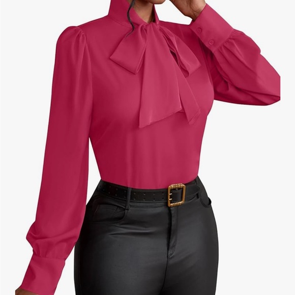Chic Fuchsia Women's Blouse with Bow Detail - Picture 2 of 3